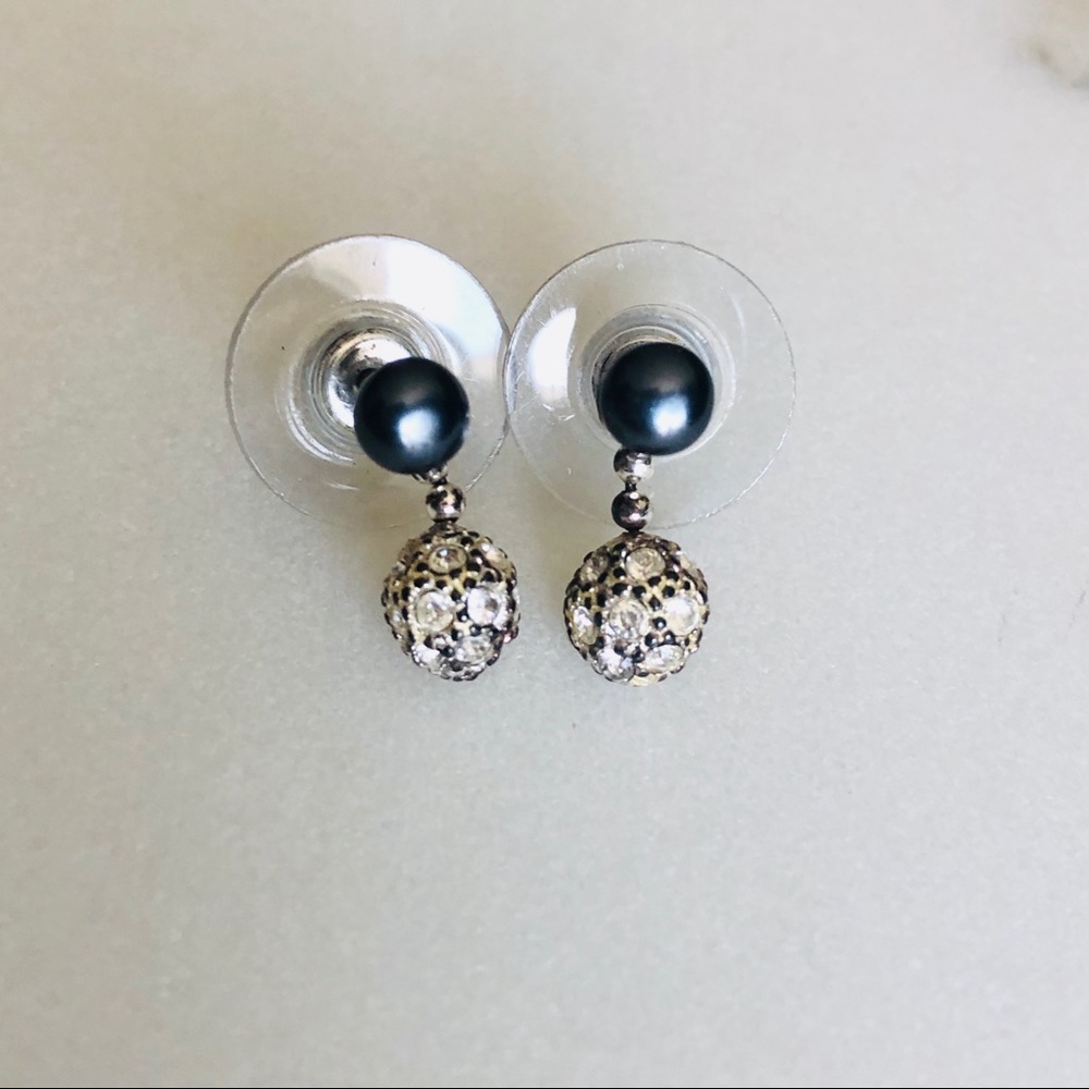 Earrings Black Pearl and Crystal